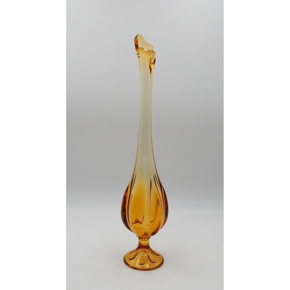 Viking Glass Amber Swung Vase Six Petal Footed Stretch 16 Inch